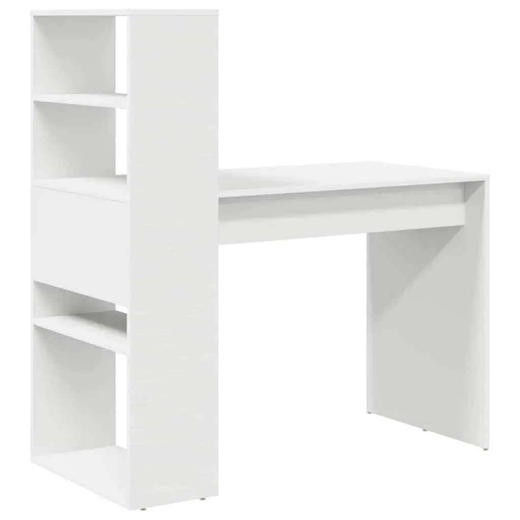 White Study Desk with Shelving 113x54x120cm