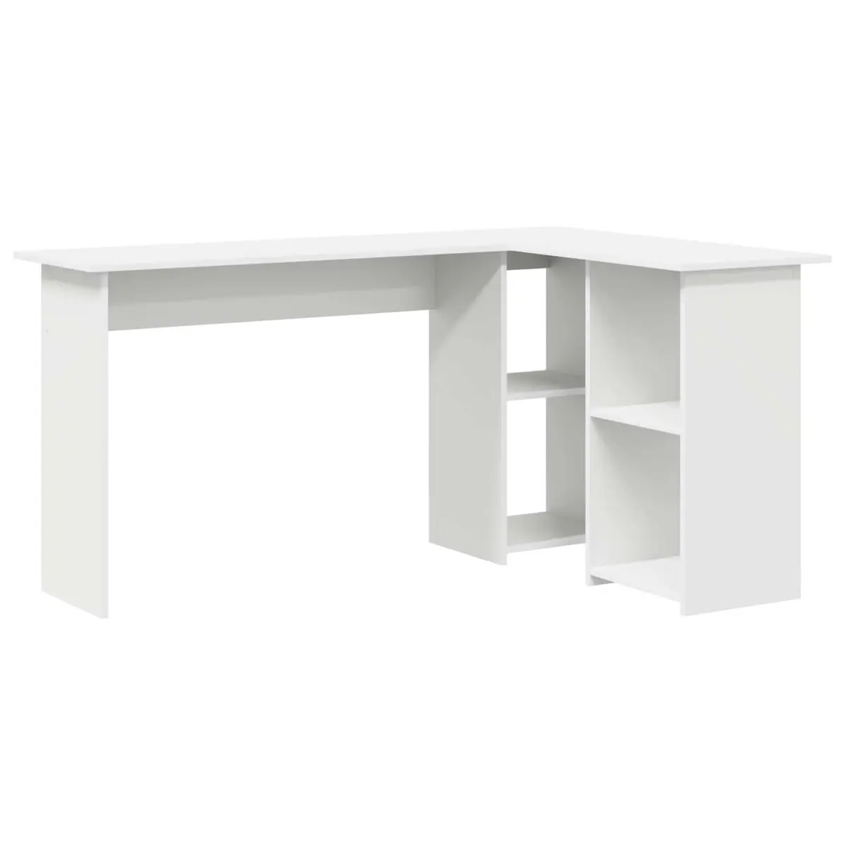 Corner Desk with Integrated Shelves Engineered Wood 142x102x73cm Matte White for Home Office Study Workspace