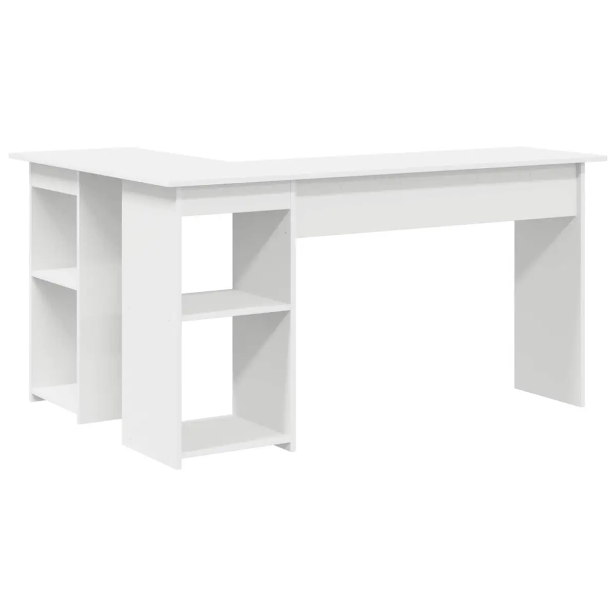 Corner Desk with Integrated Shelves Engineered Wood 142x102x73cm Matte White for Home Office Study Workspace