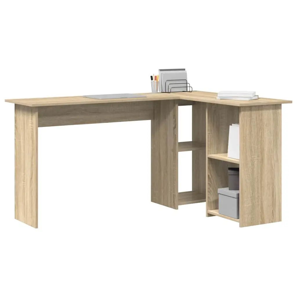 Corner Desk Sonoma Oak Engineered Wood 142 x 102 x 73 cm with Shelf for Home Office Study