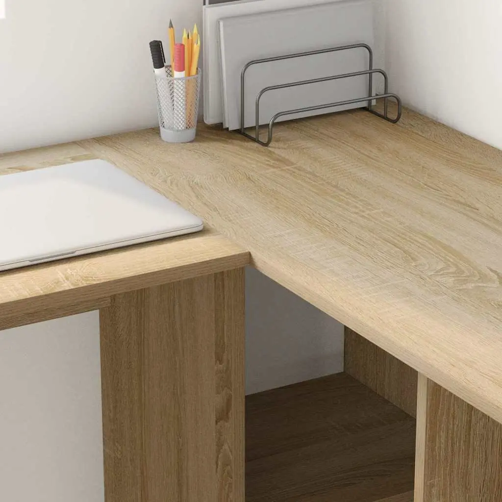 Corner Desk Sonoma Oak Engineered Wood 142 x 102 x 73 cm with Shelf for Home Office Study