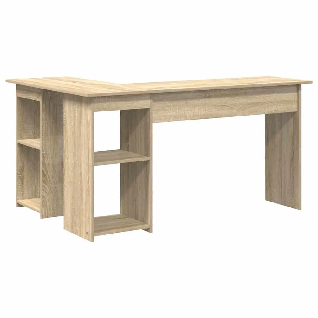 Corner Desk Sonoma Oak Engineered Wood 142 x 102 x 73 cm with Shelf for Home Office Study