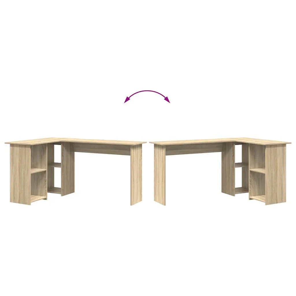 Corner Desk Sonoma Oak Engineered Wood 142 x 102 x 73 cm with Shelf for Home Office Study