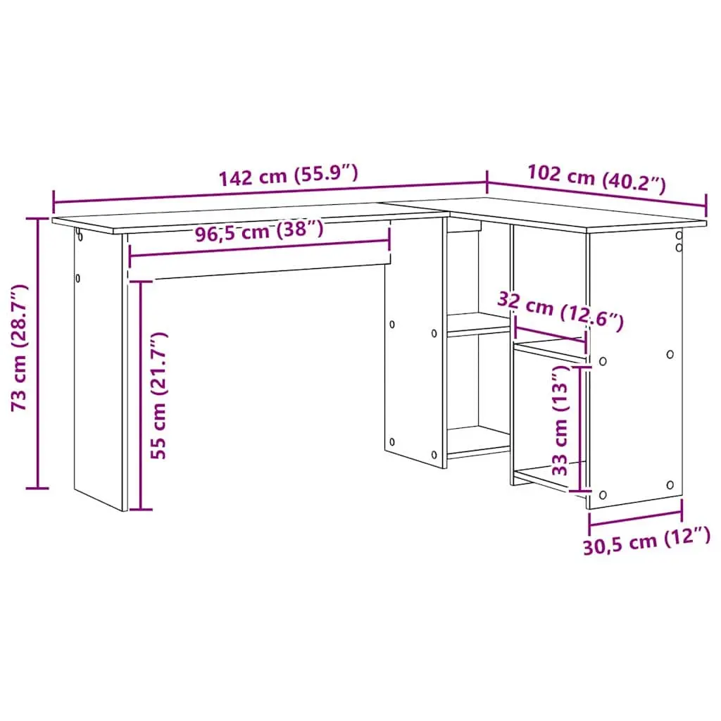 Corner Desk Engineered Wood Brown 142 x 102 x 73 cm