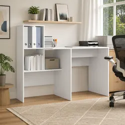 Functional White Desk with Storage Shelves for Various Spaces