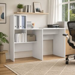 Functional White Desk with Storage Shelves for Various Spaces