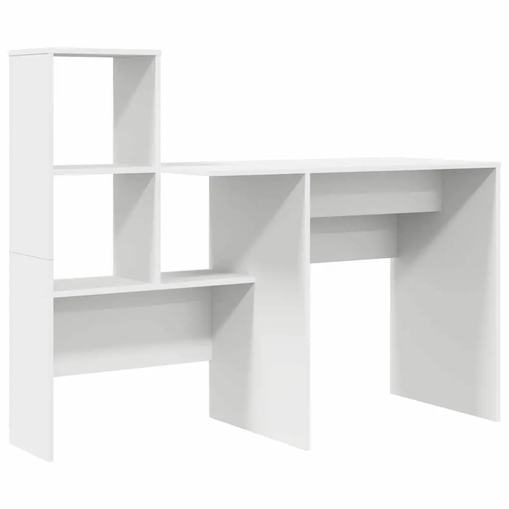 Engineered Wood Desk with Integrated Storage Shelves 131.5x50x106.5cm White for Home Office and Study