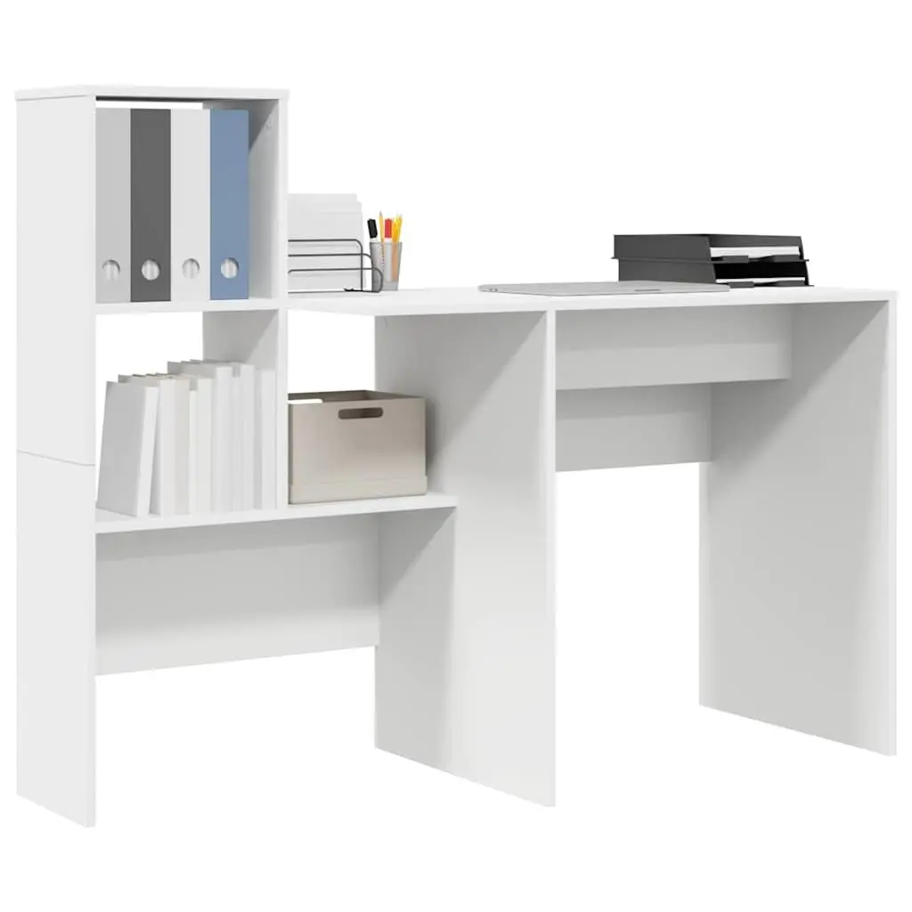 Engineered Wood Desk with Integrated Storage Shelves 131.5x50x106.5cm White for Home Office and Study