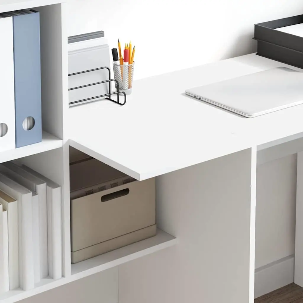 Engineered Wood Desk with Integrated Storage Shelves 131.5x50x106.5cm White for Home Office and Study