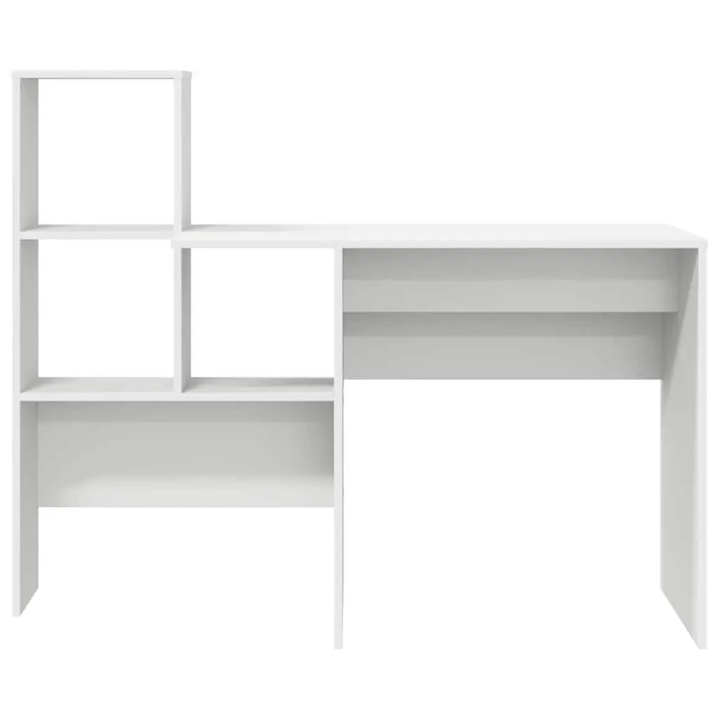 Engineered Wood Desk with Integrated Storage Shelves 131.5x50x106.5cm White for Home Office and Study