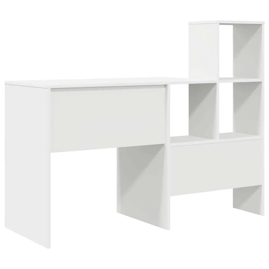 Engineered Wood Desk with Integrated Storage Shelves 131.5x50x106.5cm White for Home Office and Study