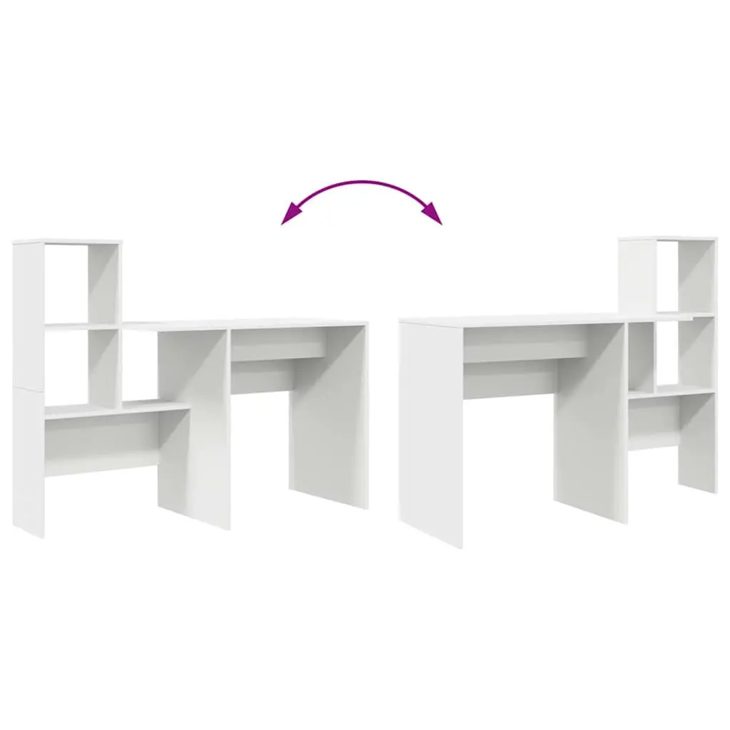 Engineered Wood Desk with Integrated Storage Shelves 131.5x50x106.5cm White for Home Office and Study
