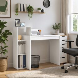 Versatile White Desk with Shelf for Home Office Setup