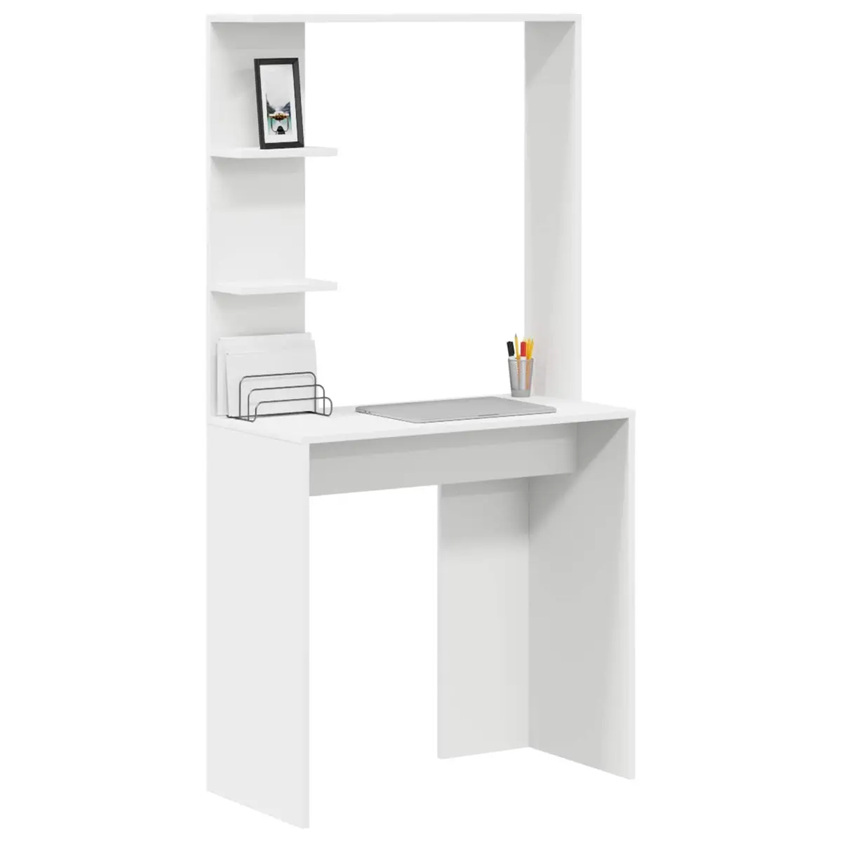 White Writing Desk with Shelves Storage Office Study Workstation 78.5 x 37 x