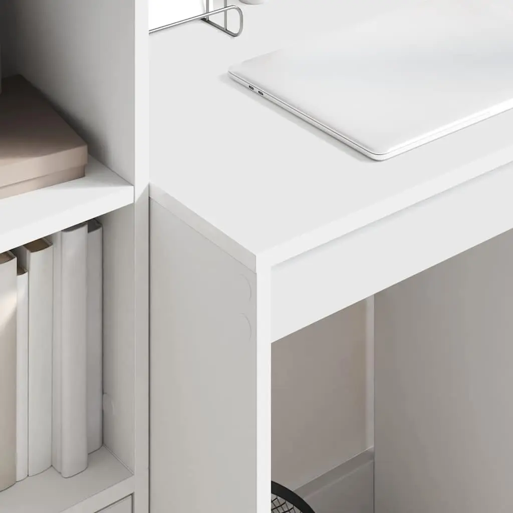 White Writing Desk Compact Office Home Study Workspace Engineered Wood