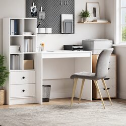 White Writing Desk Compact Home Office Study Engineered Wood 90 x 50 x 76 cm