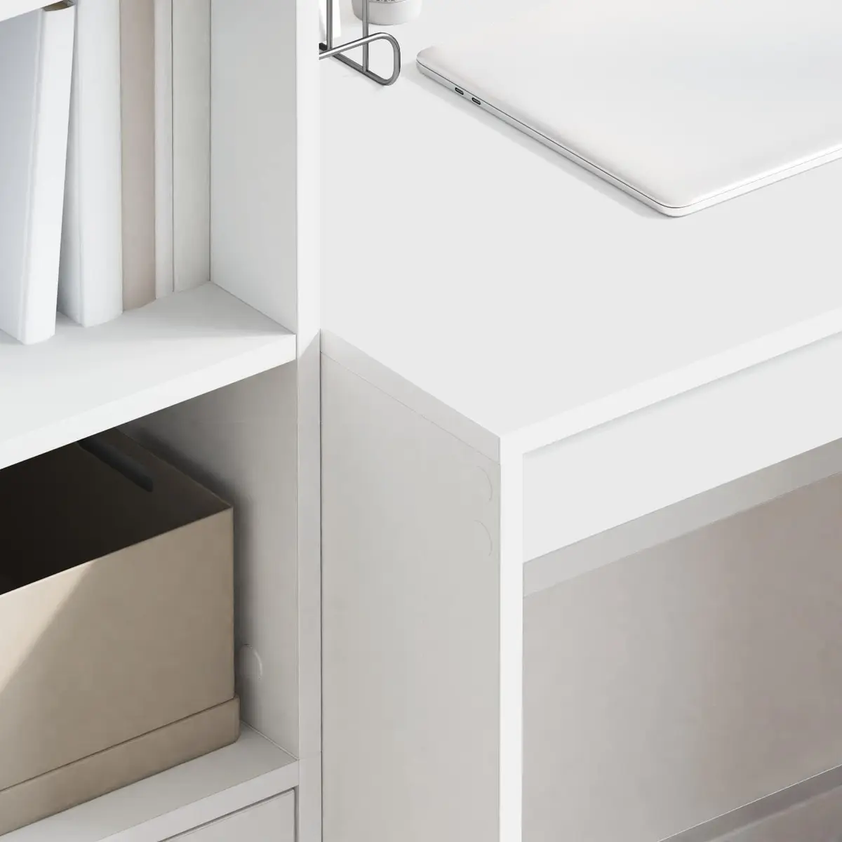 White Writing Desk Compact Office Home Study Engineered Wood Modern Minimalist