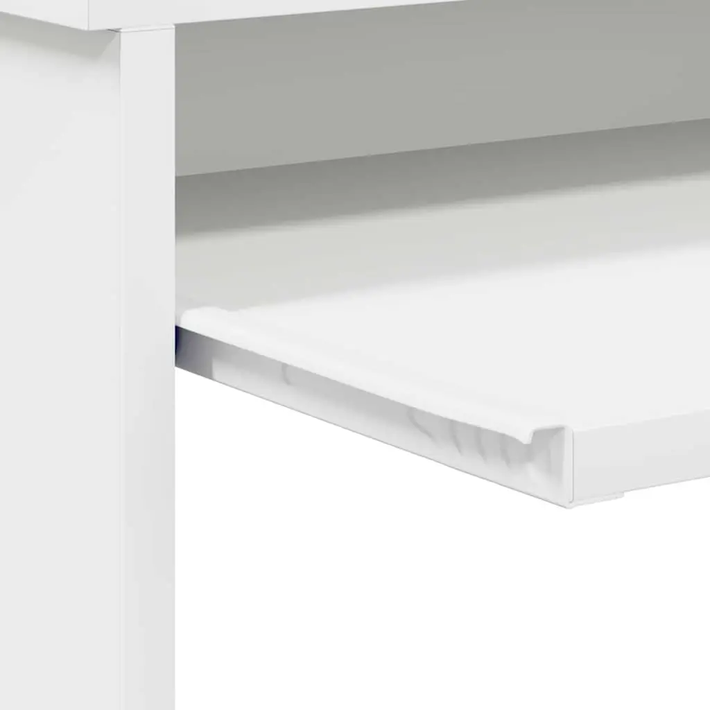 White Desk with Drawer Engineered Wood Rectangular Computer Workstation Storage
