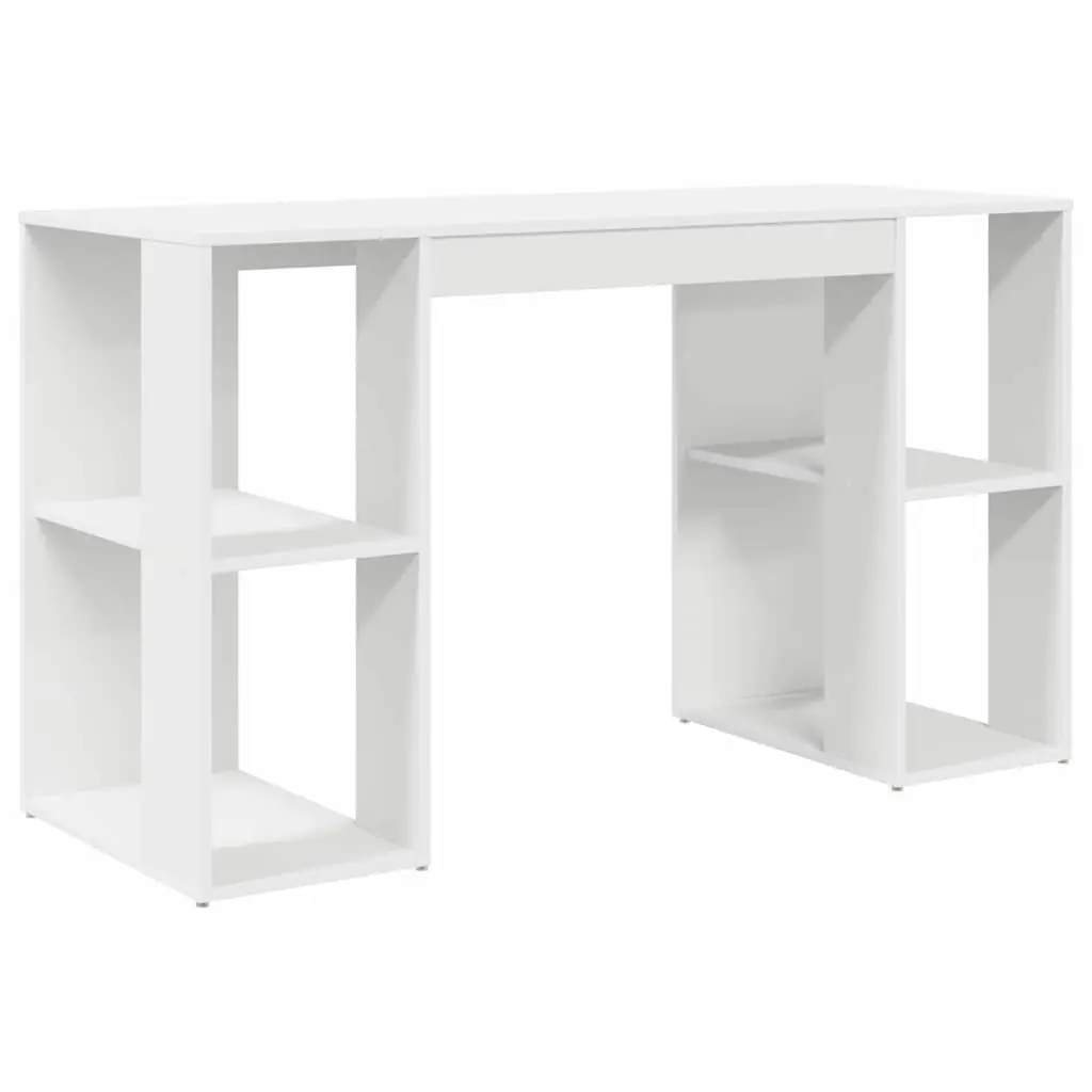 White Desk with Shelves Engineered Wood 130 x 50.5 x 75 cm Workspace Storage Home Office