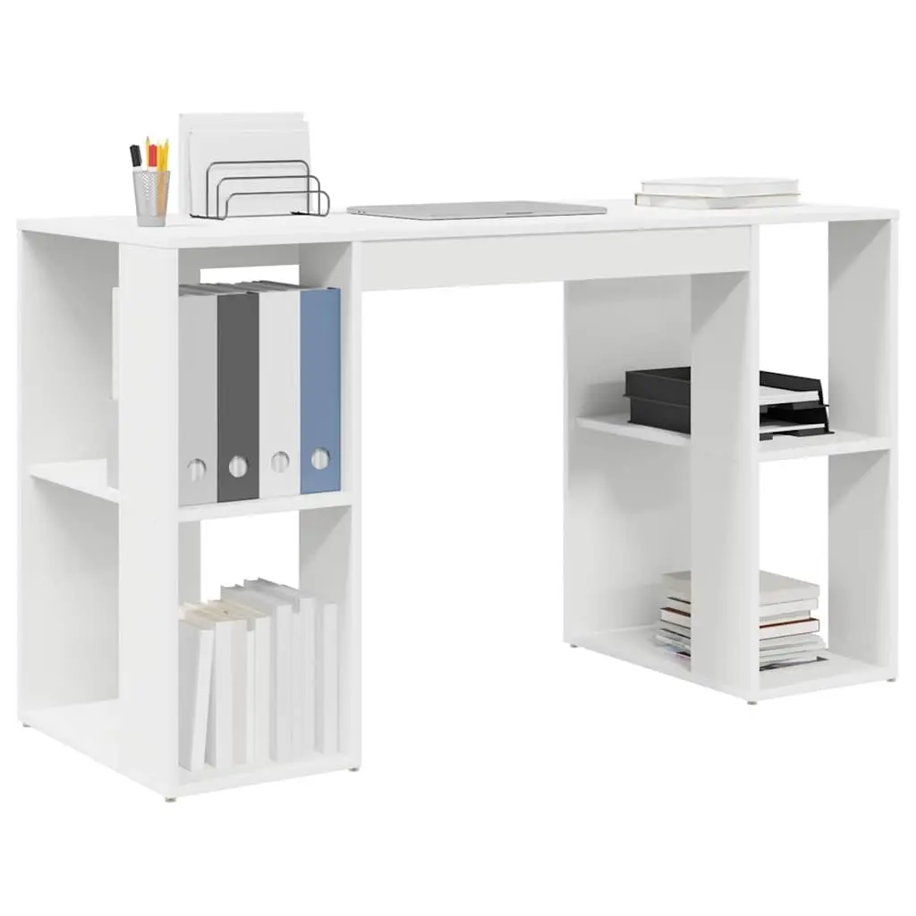 White Desk with Shelves Engineered Wood 130 x 50.5 x 75 cm Workspace Storage Home Office