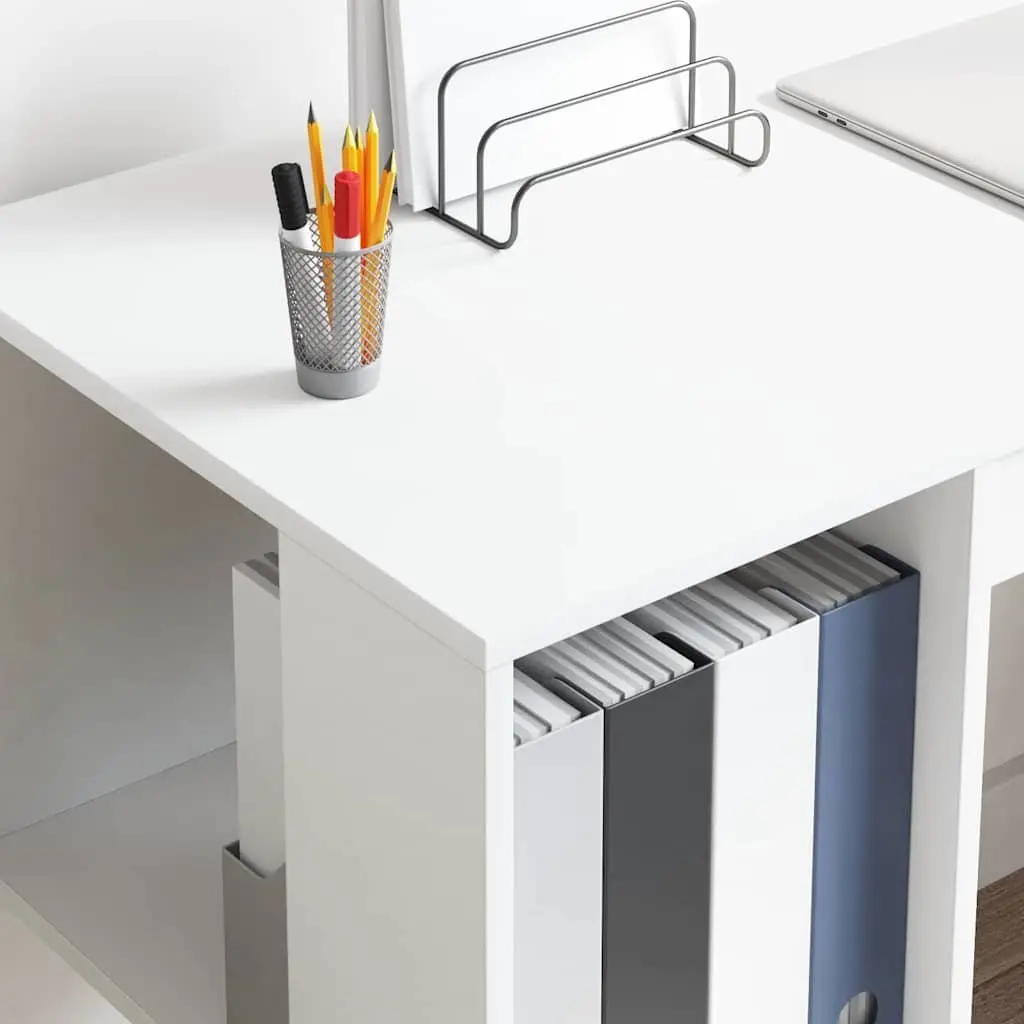 White Desk with Shelves Engineered Wood 130 x 50.5 x 75 cm Workspace Storage Home Office
