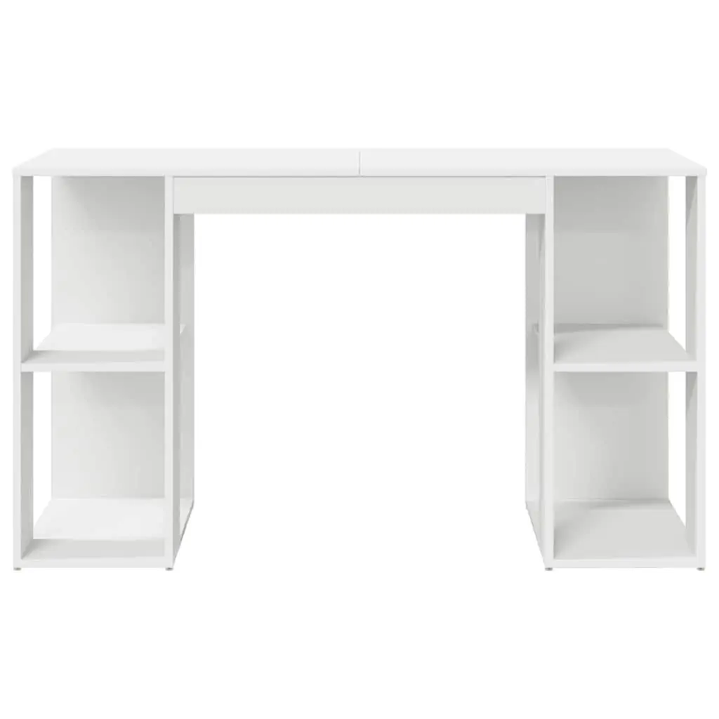 White Desk with Shelves Engineered Wood 130 x 50.5 x 75 cm Workspace Storage Home Office