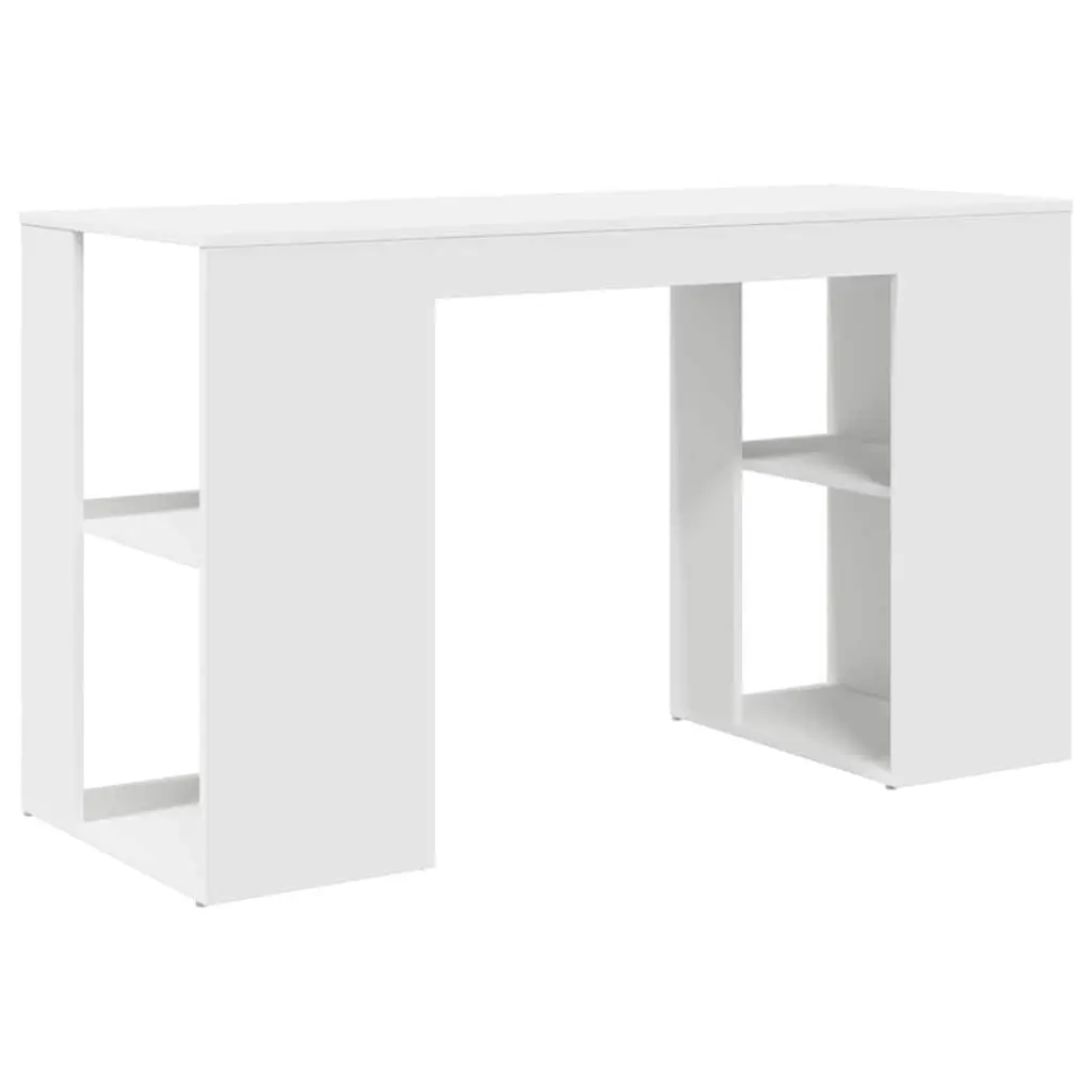 White Desk with Shelves Engineered Wood 130 x 50.5 x 75 cm Workspace Storage Home Office