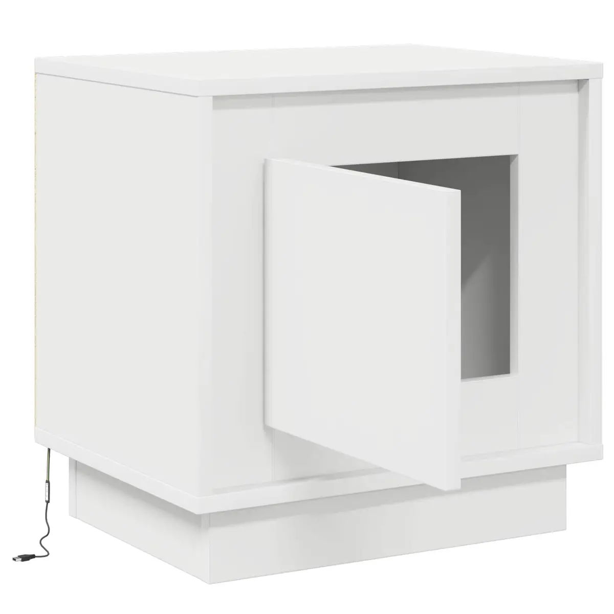 Bedside Table Engineered Wood Compact White Rustic Nightstand with LED Strip Lighting and USB Charging Port