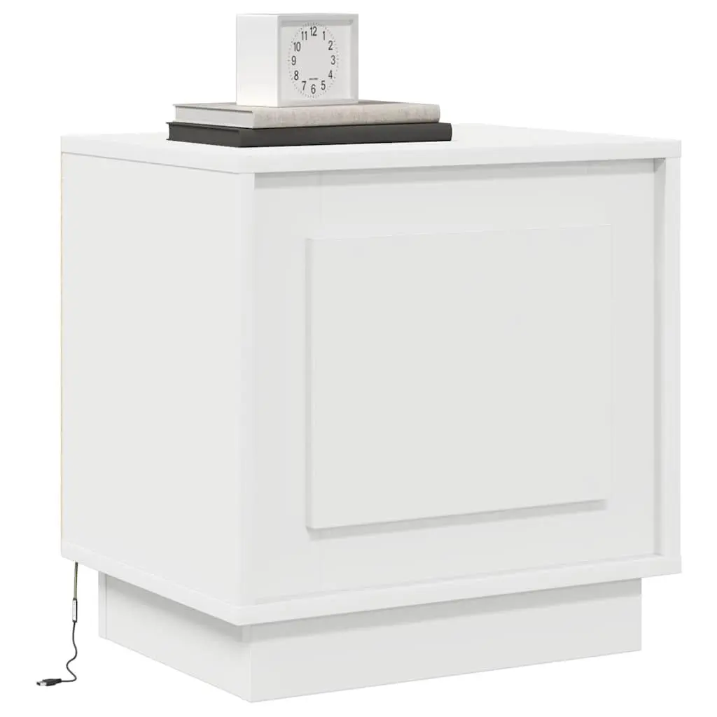 Bedside Cabinet 2 pcs White Engineered Wood Nightstand Table LED USB Storage
