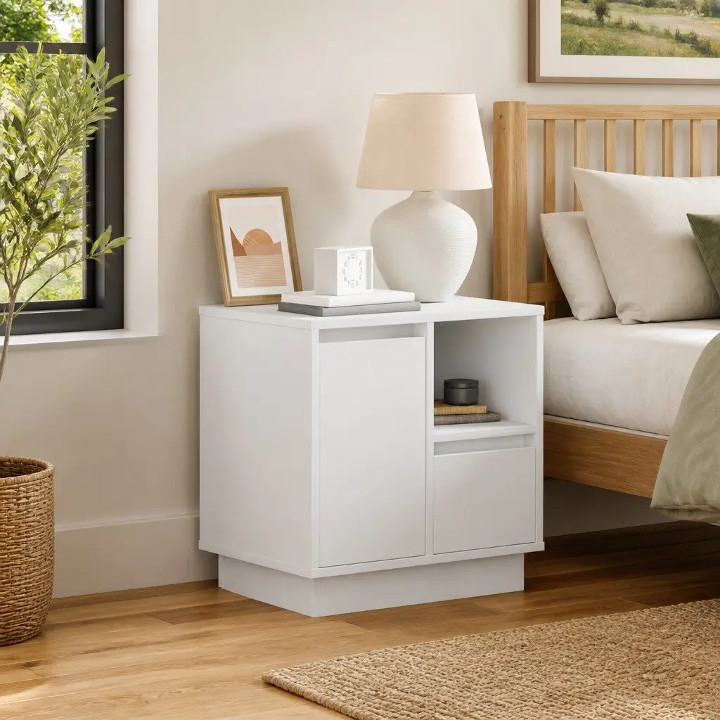 Bedside Cabinet Engineered Wood 50 x 34.5 x 50 cm White Modern Storage 2 pcs