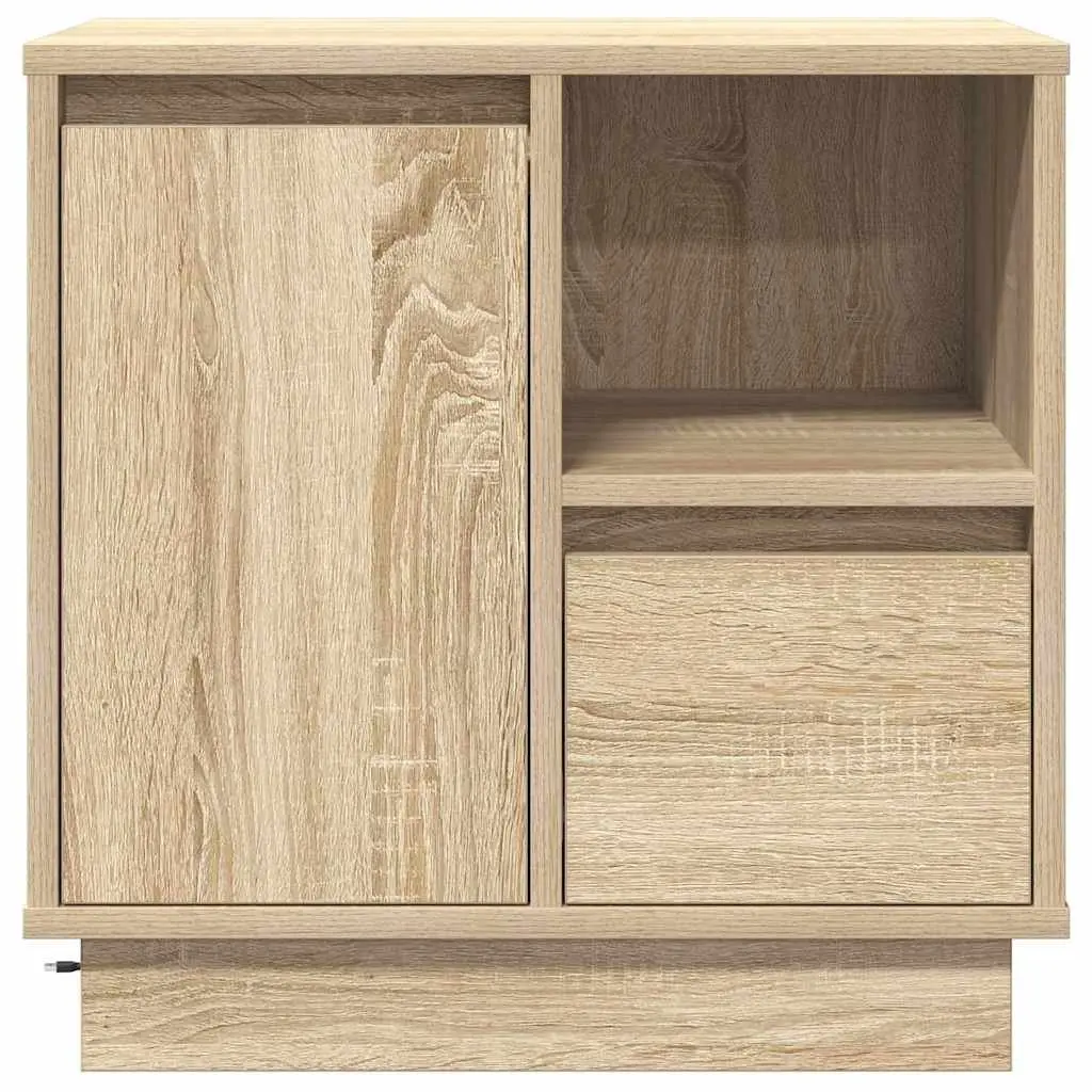 Bedside Cabinet Engineered Wood 50x34.5x50cm Beige with Drawer USB Powered LED Lights and Hinge Door Cupboard 2 Piece