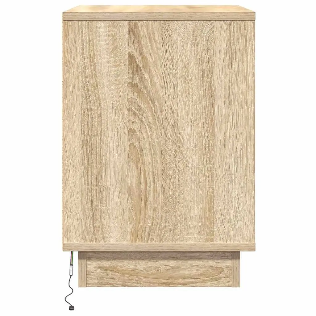 Bedside Cabinet Engineered Wood 50x34.5x50cm Beige with Drawer USB Powered LED Lights and Hinge Door Cupboard 2 Piece