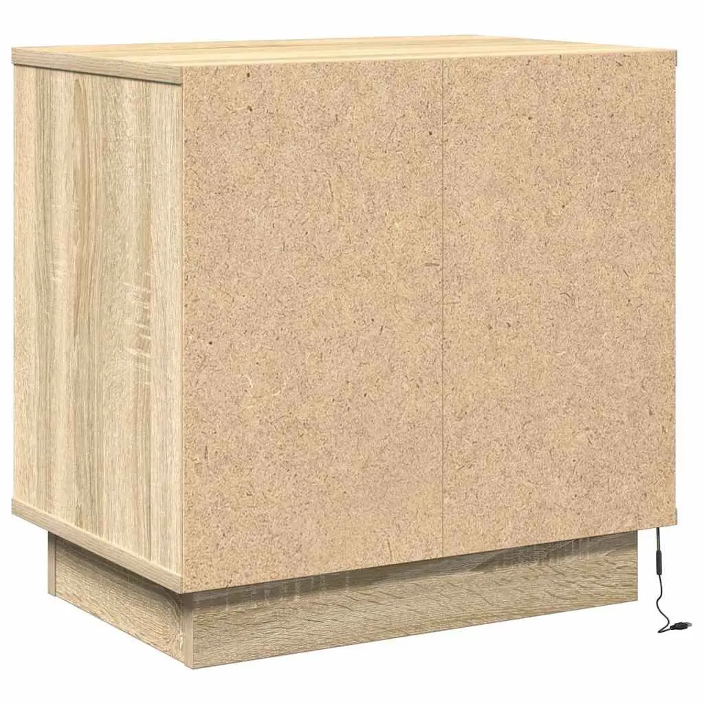Bedside Cabinet Engineered Wood 50x34.5x50cm Beige with Drawer USB Powered LED Lights and Hinge Door Cupboard 2 Piece