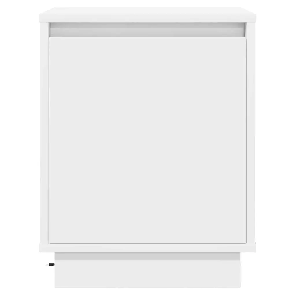 Bedside Cabinet Engineered Wood Hinge Door USB LED Lighting White 2 Piece