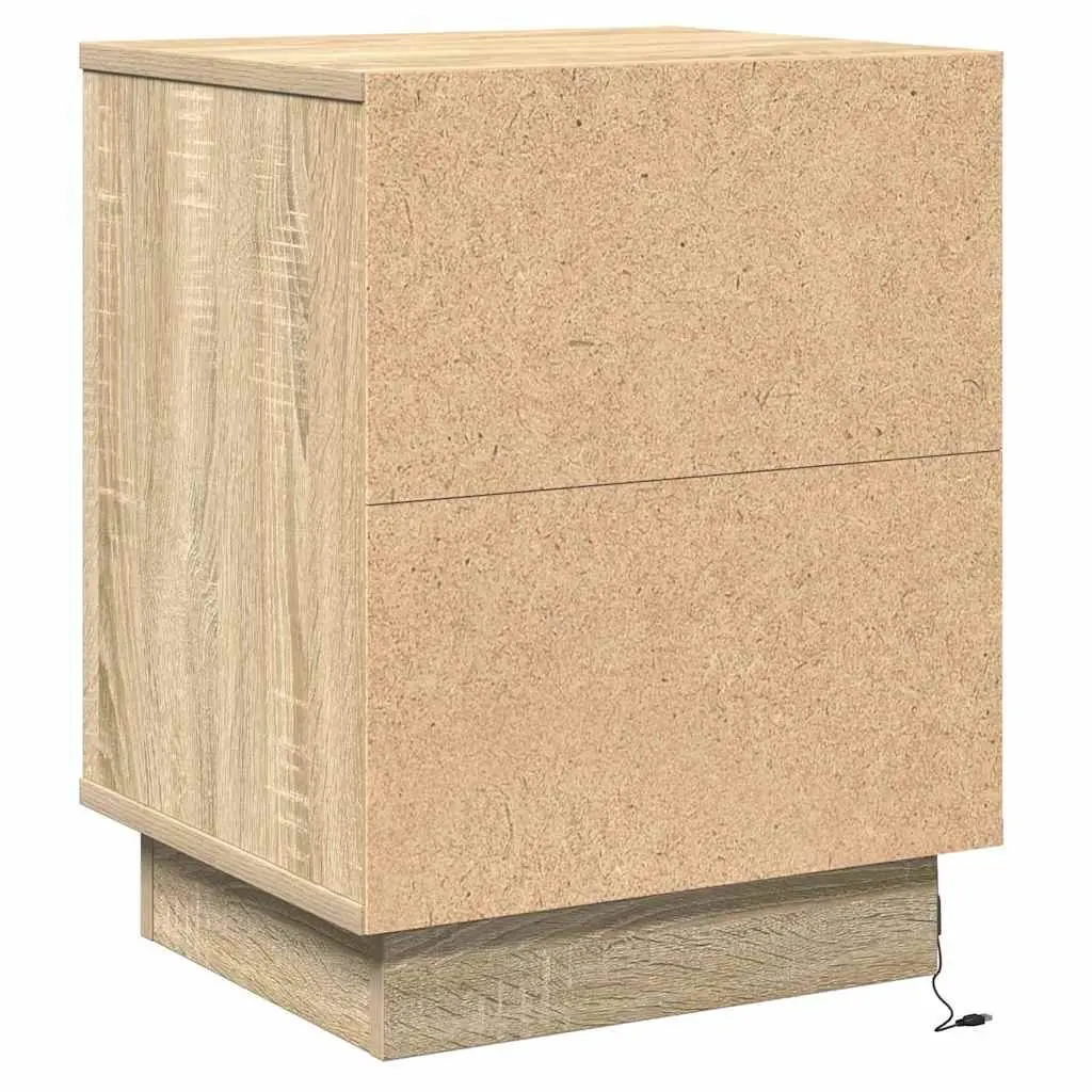 Bedside Cabinet 2 pcs Brown Modern Bedroom Storage Hinge Door USB LED Light