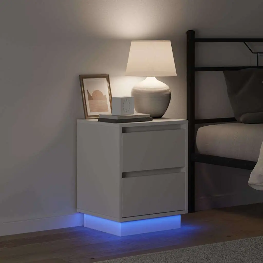 White Bedside Cabinet Duo with USB and LED Lights