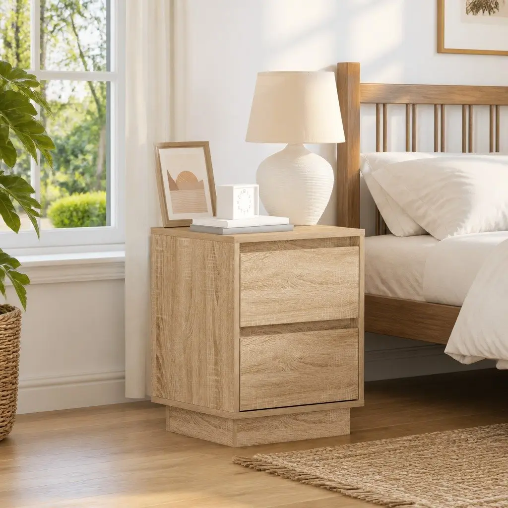 Bedside Cabinet Engineered Wood Compact Sonoma Oak 2 Piece with LED String Lights