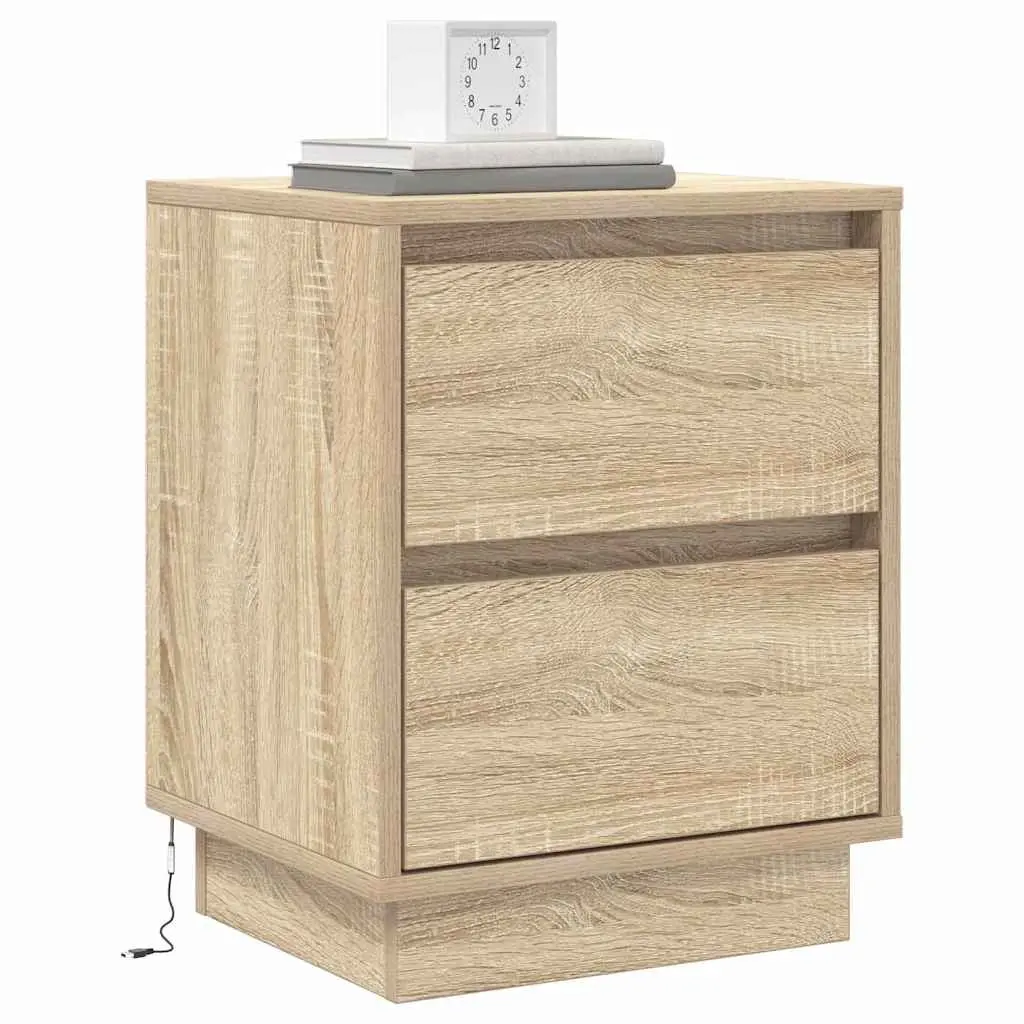 Bedside Cabinet Engineered Wood Compact Sonoma Oak 2 Piece with LED String Lights
