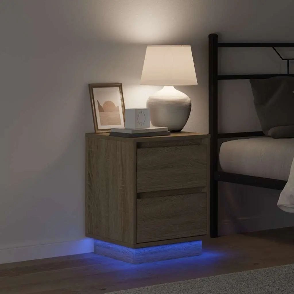 Bedside Cabinet Engineered Wood Compact Sonoma Oak 2 Piece with LED String Lights