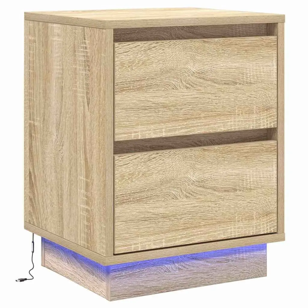 Bedside Cabinet Engineered Wood Compact Sonoma Oak 2 Piece with LED String Lights