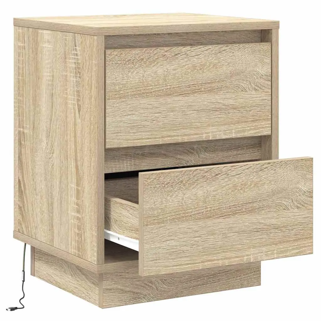 Bedside Cabinet Engineered Wood Compact Sonoma Oak 2 Piece with LED String Lights