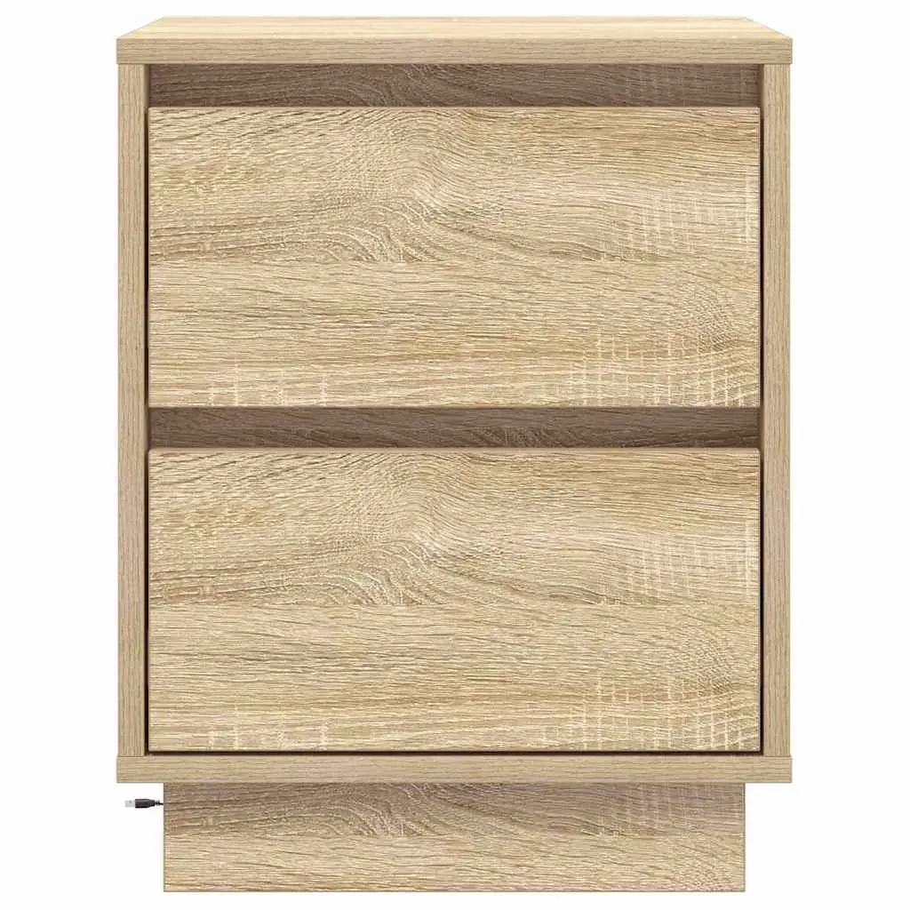 Bedside Cabinet Engineered Wood Compact Sonoma Oak 2 Piece with LED String Lights