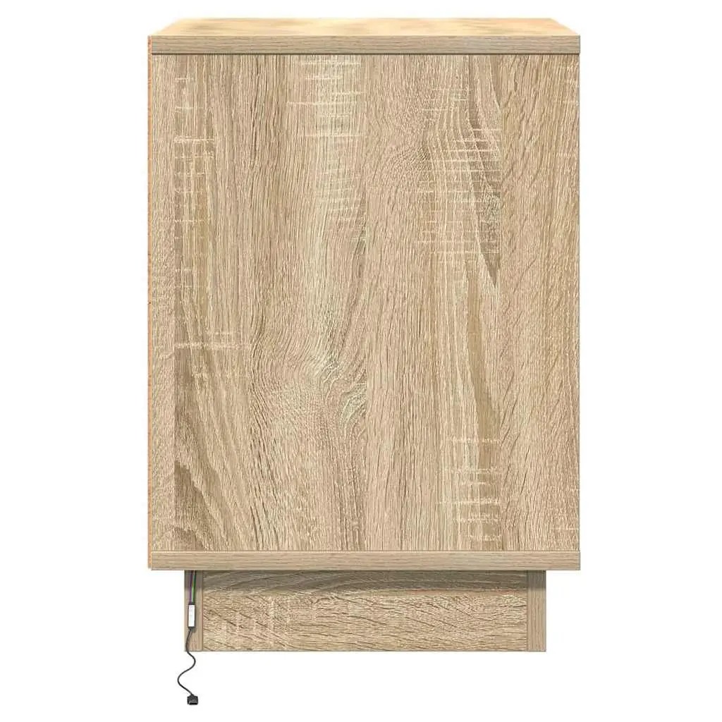 Bedside Cabinet Engineered Wood Compact Sonoma Oak 2 Piece with LED String Lights
