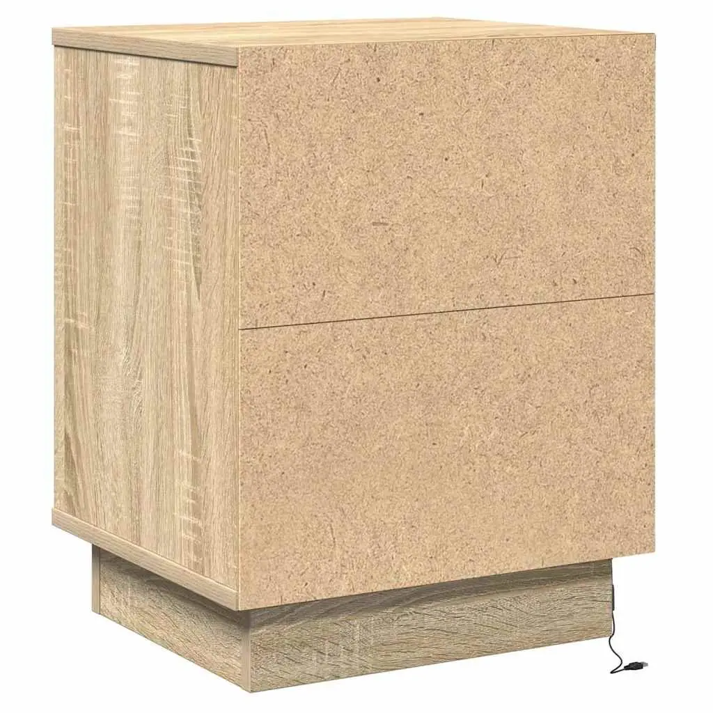 Bedside Cabinet Engineered Wood Compact Sonoma Oak 2 Piece with LED String Lights