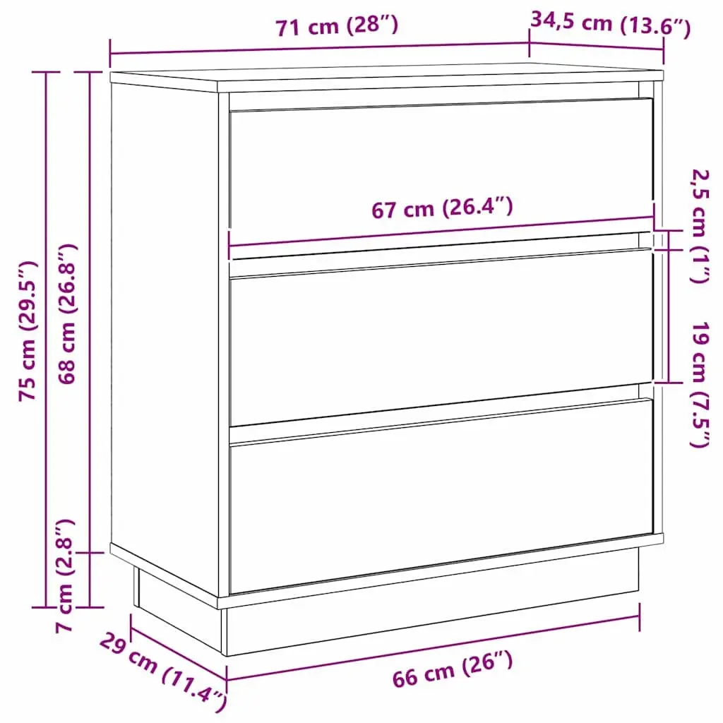 Bedside Cabinet Engineered Wood 71cm White Compact Nightstand
