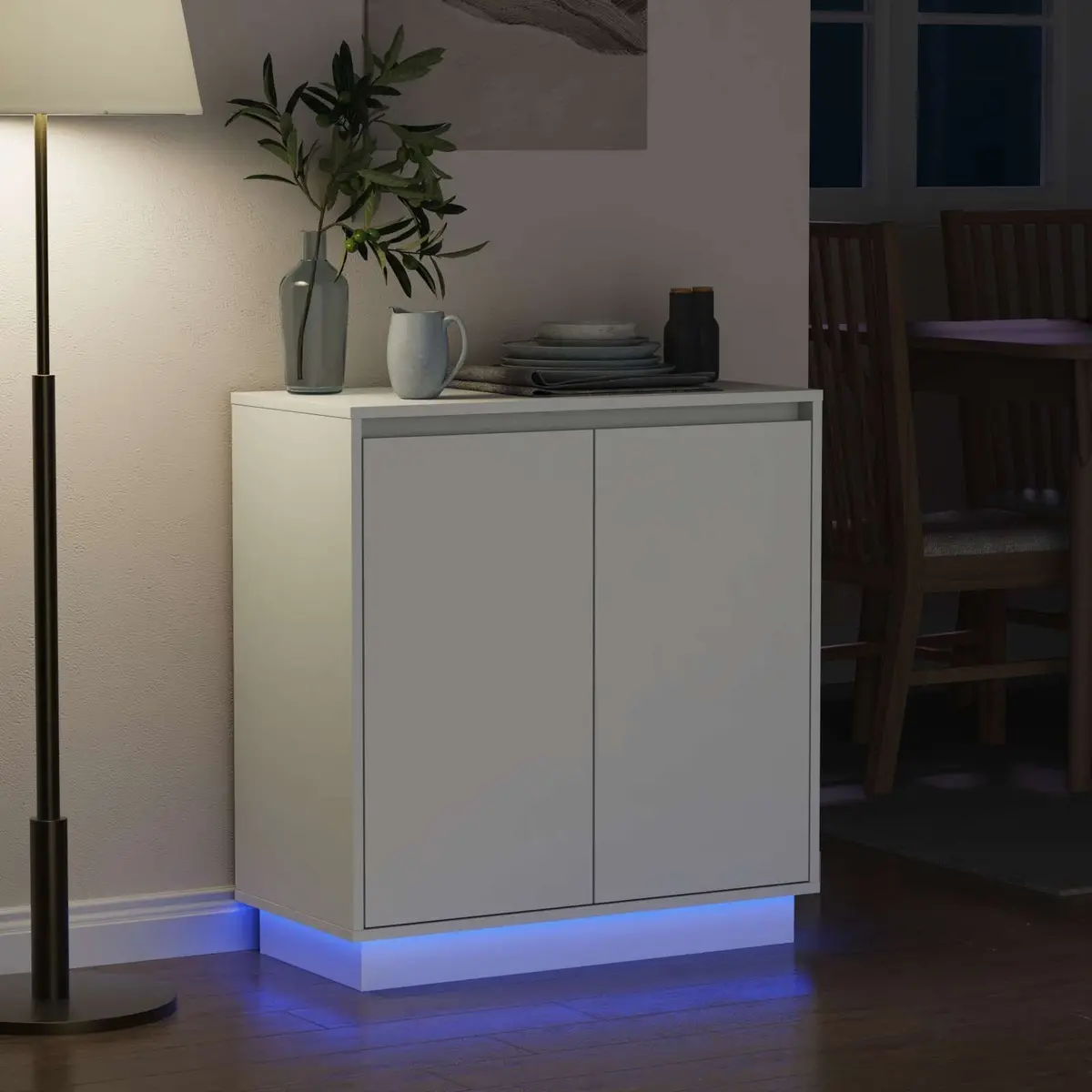 LED Sideboard Storage Cabinet Engineered Wood 71x34.5x75cm White RGB Lighting
