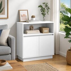LED Sideboard White Modern Storage Cabinet Engineered Wood Hinged Doors Dining