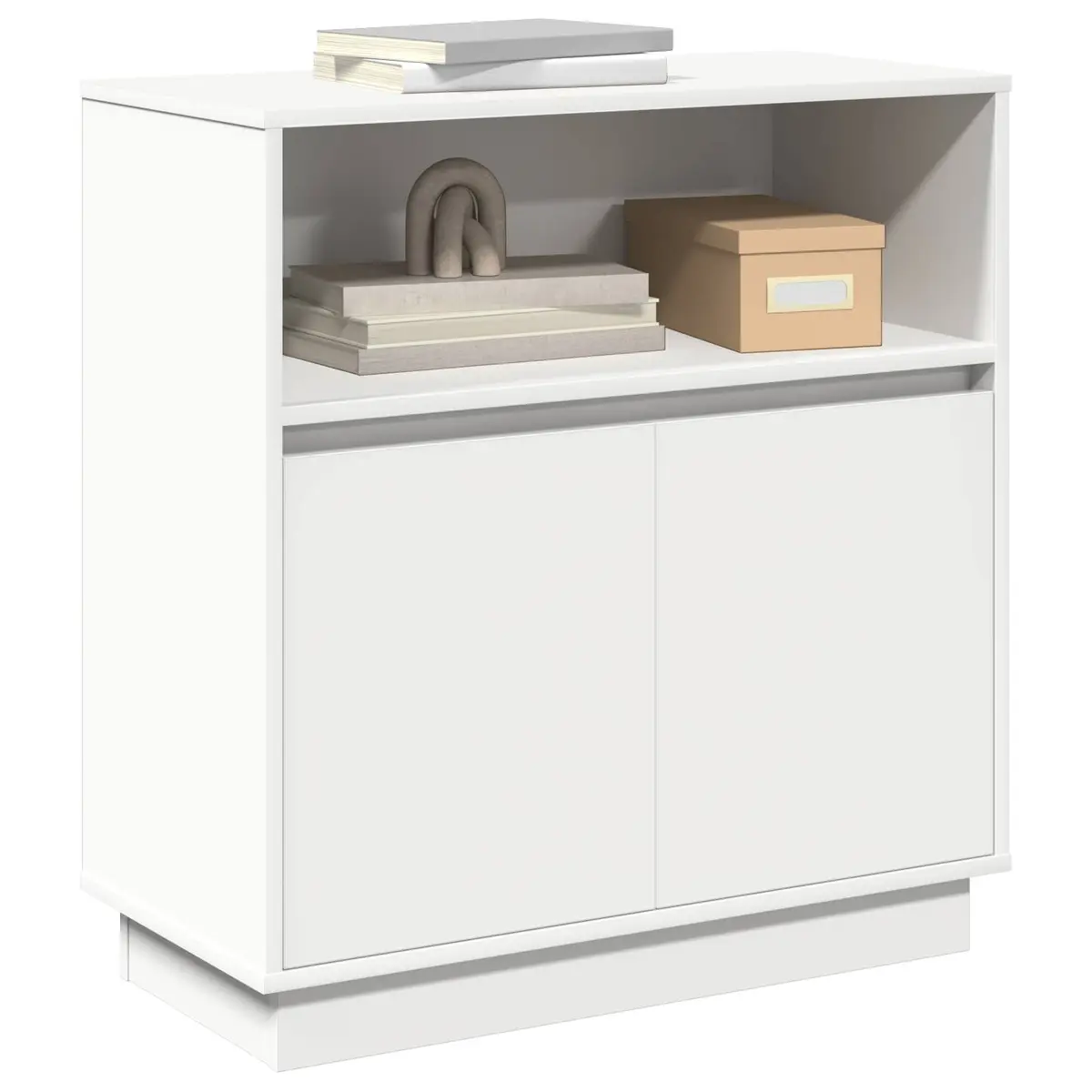 LED Sideboard Engineered Wood White Modern Storage Cabinet with Hinged Doors