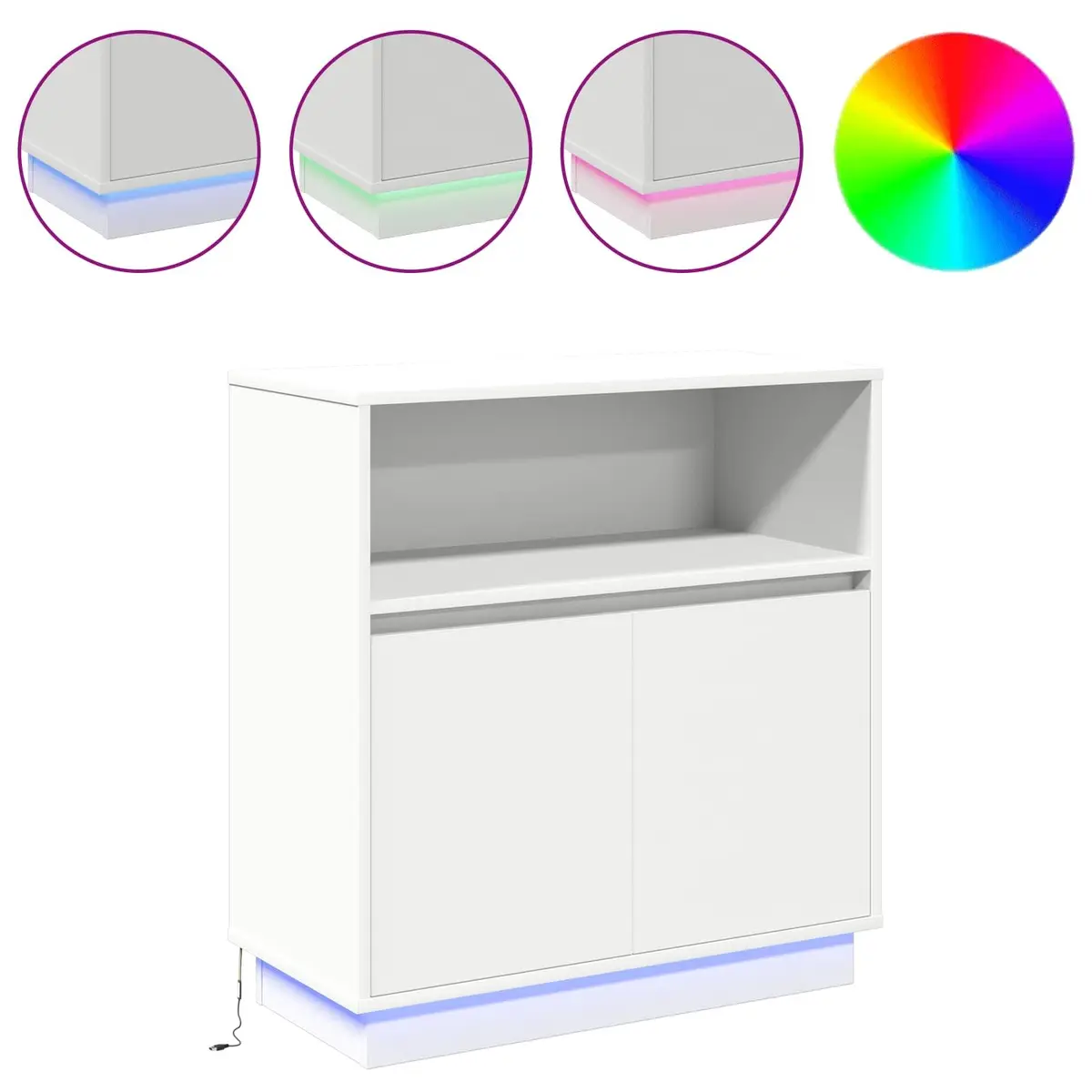 LED Sideboard Engineered Wood White Modern Storage Cabinet with Hinged Doors