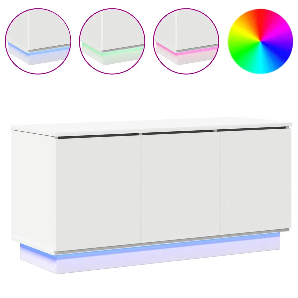 TV Cabinet Engineered Wood 100x38x49cm White Living Room Storage Unit LED